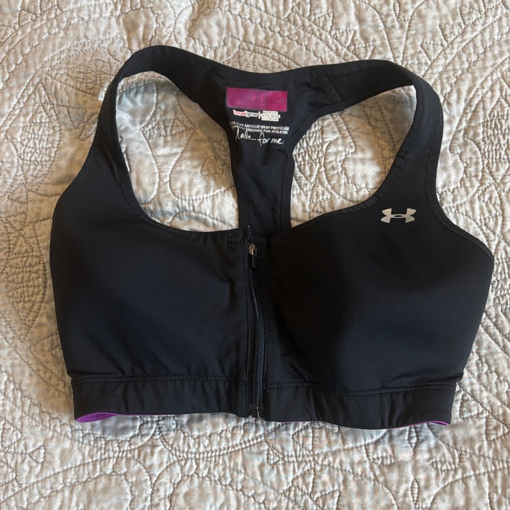 Under Armour Black and Purple Zip Sports Bra